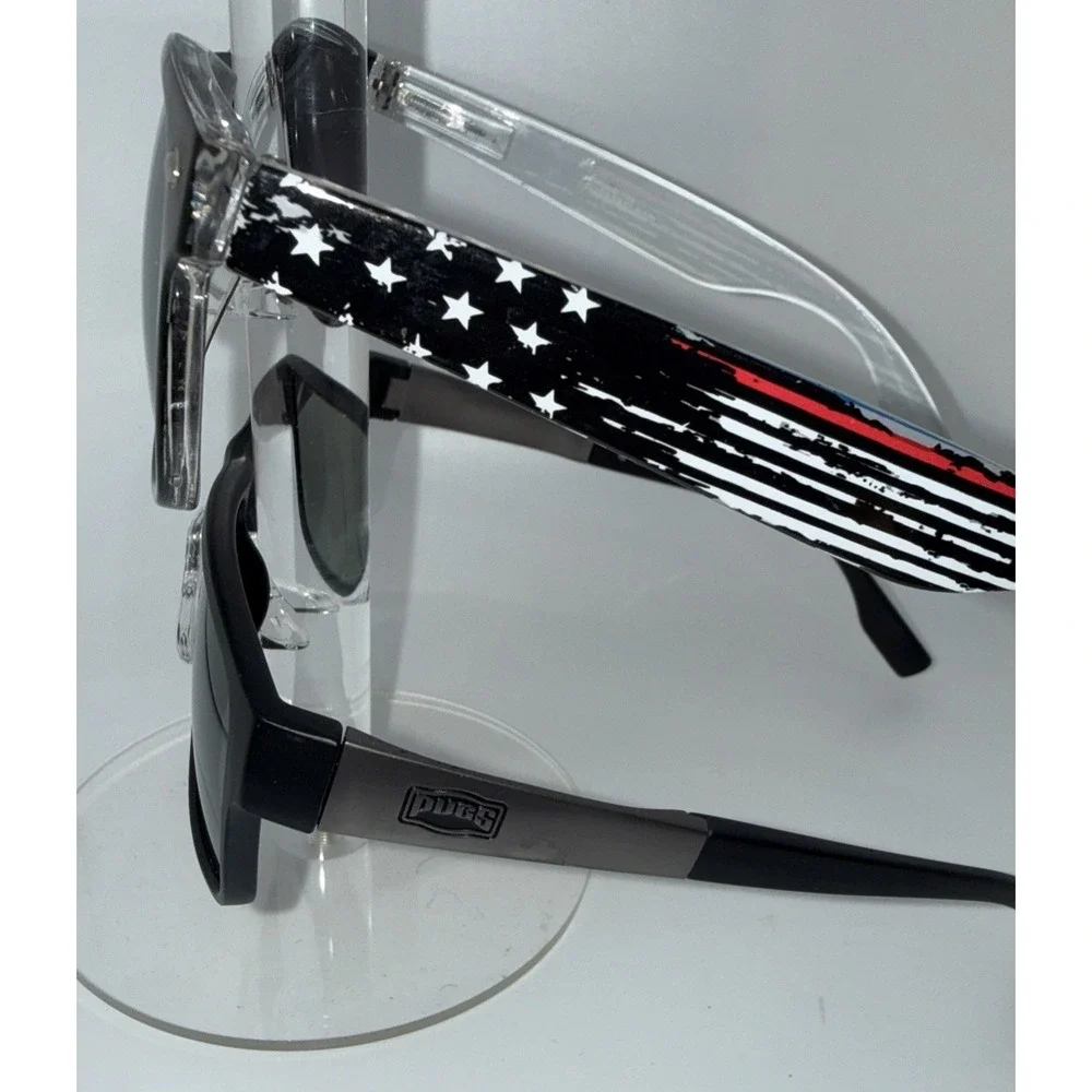 Lot of 2 Pairs PUGS Authentic Sunglasses Black Frames Mirror & Black Lens-Invest
